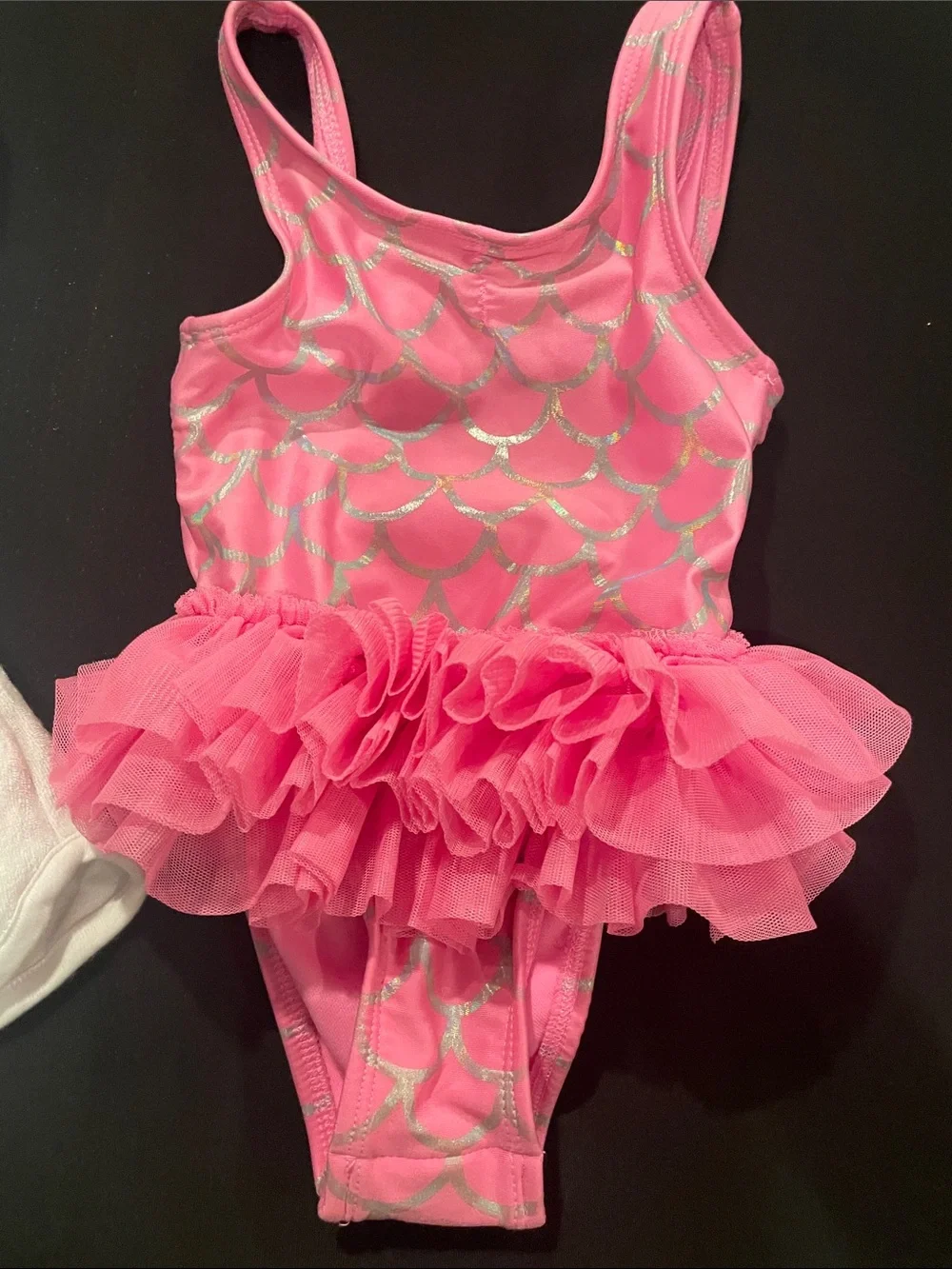 Carter's Pink Ruffle Mermaid-Scale One-Piece Swimsuit with White Hooded Cover-Up